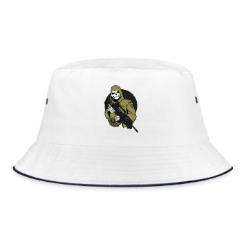 Skeleton in camouflage cloak with rifle - Bucket Hat - white/navy - Front