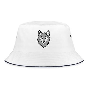Grauer Wolf Kopf Wildnis Natur Tier - Bucket Hat - Weiß/Navy - Vorne