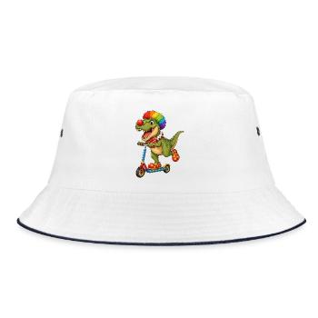 Cute Dino T-Rex Clown on Roller - Bucket Hat - white/navy - Front