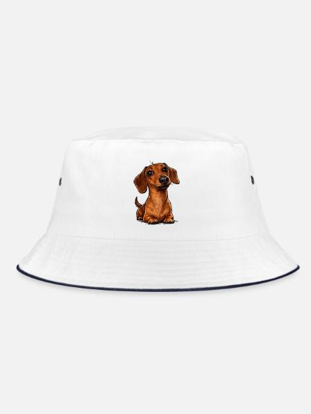 Liebenswerter Dackel Cartoon - Bucket Hat - Weiß/Navy