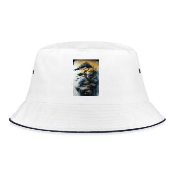 Einsame Kiefer auf leuchtender Klippe - Bucket Hat - Weiß/Navy - Vorne