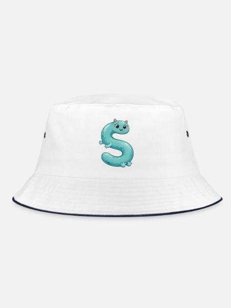 Niedlicher Buchstaben S Monster Alphabet Charakter Teal Kids - Bucket Hat - Weiß/Navy