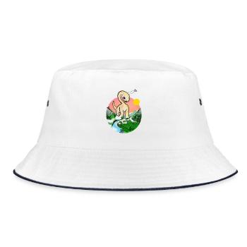 Sonnenuntergangsdino im Dschungelpanorama - Bucket Hat - Weiß/Navy - Vorne