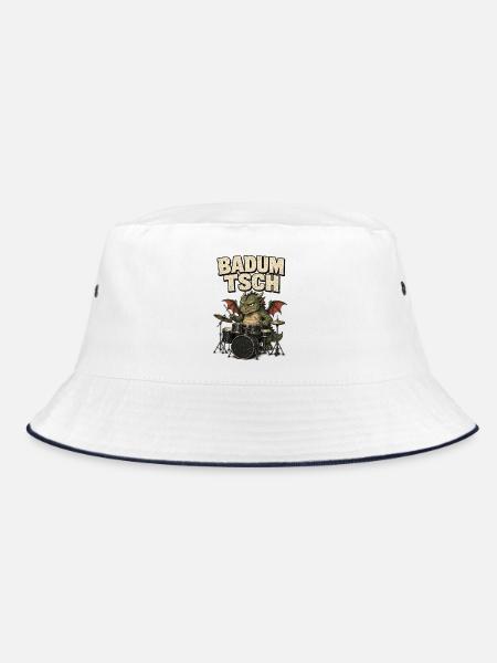 Drache am Schlagzeug Badumtsch - Bucket Hat - Weiß/Navy