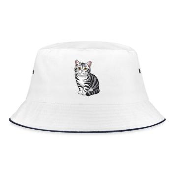 Tabby-Katzenporträt - Bucket Hat - Weiß/Navy - Vorne