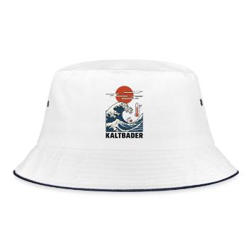 Eisbaden T-Shirt, Kaltbader Shirt Eisduschen Kalt - Bucket Hat - Weiß/Navy - Vorne