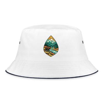 Bär in Berglandschaft am Fluss - Bucket Hat - Weiß/Navy - Vorne
