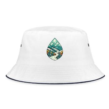 Teardrop Berglandschaft - Bucket Hat - Weiß/Navy - Vorne