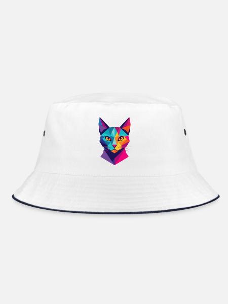 Katze Polygon Geometrie - Bucket Hat - Weiß/Navy