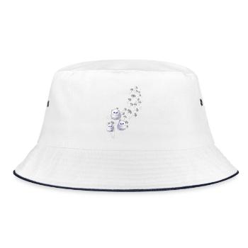 Flauschige Eulen im Löwenzahnflug - Bucket Hat - Weiß/Navy - Vorne
