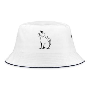 Schwarze Katze - Bucket Hat - Weiß/Navy - Vorne