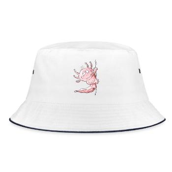 Lustiger Axolotl um die Ecke | Amphibie Geschenk - Bucket Hat - Weiß/Navy - Vorne