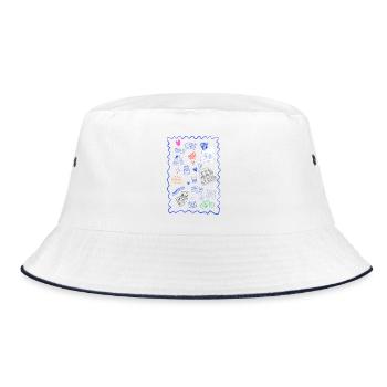 Bunte urbane Kritzeleien auf schwarzem Hintergrund - Bucket Hat - Weiß/Navy - Vorne