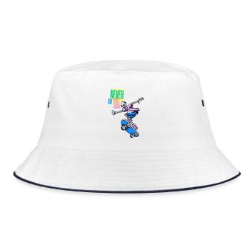 Oldschool Skater – Never too old - Bucket Hat - Weiß/Navy - Vorne