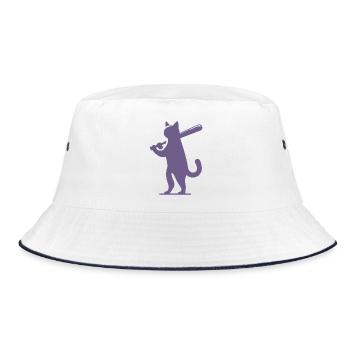 Minimalistische Katzen-Baseballspieler Silhouette - Bucket Hat - Weiß/Navy - Vorne