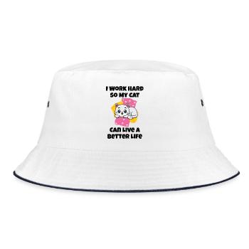 Ich arbeite hart, damit meine Katze ein besseres Leben führen kann - Bucket Hat - Weiß/Navy - Vorne