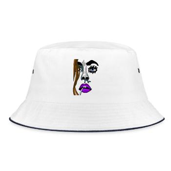 Intensives Model Lippenporträt Neonfarben - Bucket Hat - Weiß/Navy - Vorne
