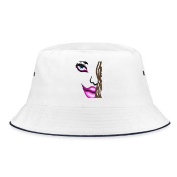 Farbige Lippen und Auge Pop-Art Frauen Portrait - Bucket Hat - Weiß/Navy - Vorne