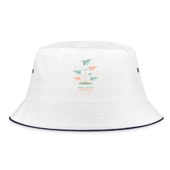 Pastellpapierflieger Blumentopf - Bucket Hat - Weiß/Navy - Vorne