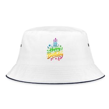 Zum Geburtstag viel Glückwunsch – bunter Farbverlauf - Bucket Hat - Weiß/Navy - Vorne