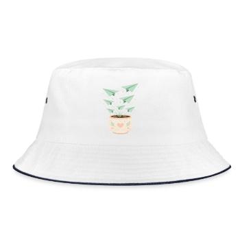 Papierfluglinge im Blumentopf - Bucket Hat - Weiß/Navy - Vorne