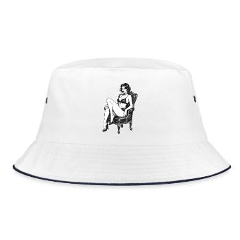 Klassische Burlesque Pin-up Vintage Grafik - Bucket Hat - Weiß/Navy - Vorne