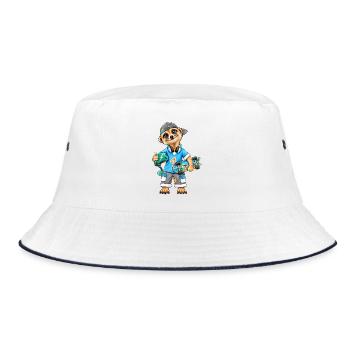 Skater Erdmännchen Coole Streetwear - Bucket Hat - Weiß/Navy - Vorne