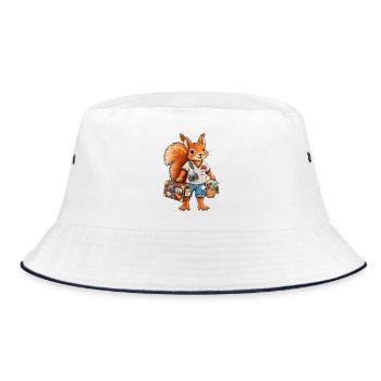 Eichhörnchen auf Reisen Lustiges Reisemotiv - Bucket Hat - Weiß/Navy - Vorne