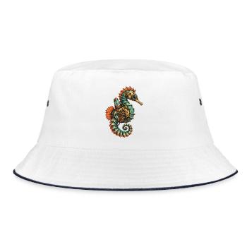 Steampunk Seepferdchen Motiv - Bucket Hat - Weiß/Navy - Vorne