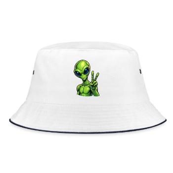 Alien Peace Zeichen - Bucket Hat - Weiß/Navy - Vorne