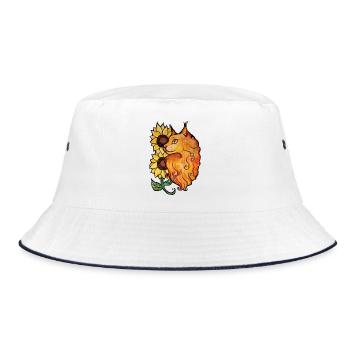 Sonnenblumenkatzen-Studioporträt - Bucket Hat - Weiß/Navy - Vorne