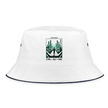 Cyberpunk Skyline Ctrl Alt Esc - Bucket Hat - Weiß/Navy - Vorne