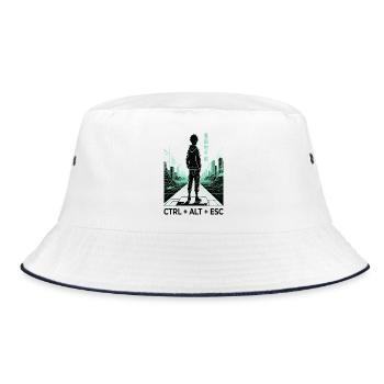 Neongrid Cyberpunk CTRL ALT ESC - Bucket Hat - Weiß/Navy - Vorne