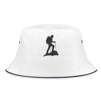 Bergsteiger Silhouette mit Rucksack - Bucket Hat - Weiß/Navy - Vorne