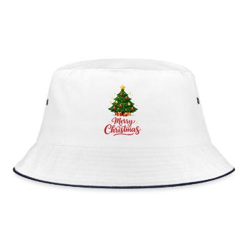 Frohe Weihnachtsbaumdekoration - Bucket Hat - Weiß/Navy - Vorne