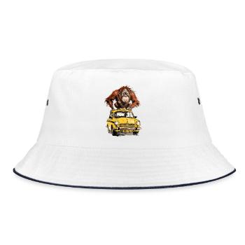 Affe auf dem Taxi Monkey Tours - Bucket Hat - Weiß/Navy - Vorne