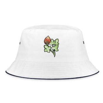 Aquarell Protea mit Kleeblättern - Bucket Hat - Weiß/Navy - Vorne
