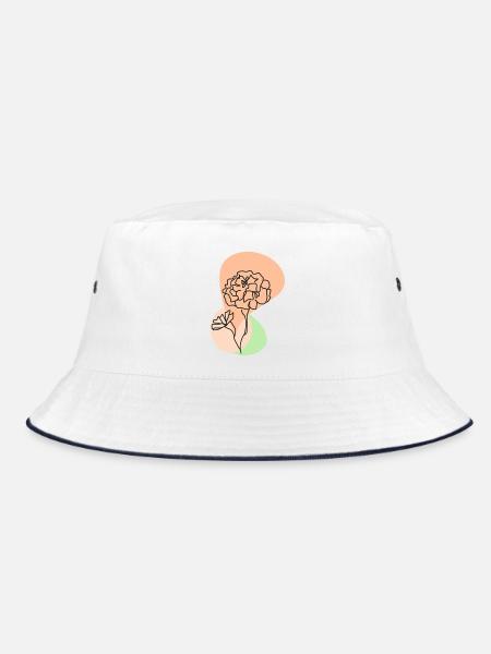Pastellblume im Linienstil - Bucket Hat - Weiß/Navy
