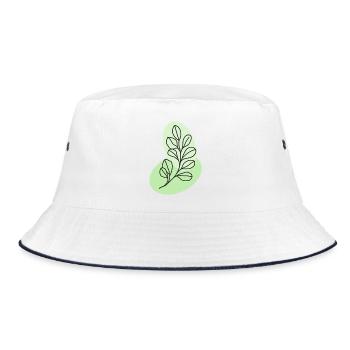 Botanische Eukalyptusblattlinie in Pastell - Bucket Hat - Weiß/Navy - Vorne