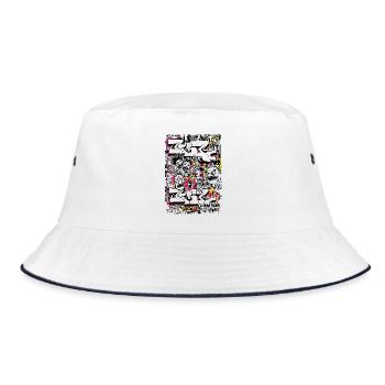 Neon-Graffiti auf urbaner Silhouette - Bucket Hat - Weiß/Navy - Vorne