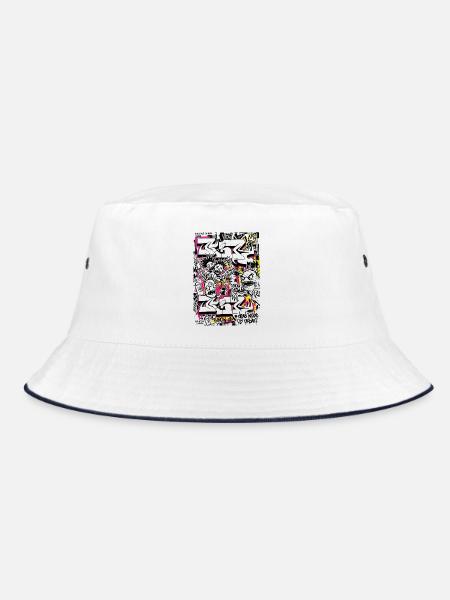 Neon-Graffiti auf urbaner Silhouette - Bucket Hat - Weiß/Navy