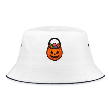 Halloween Kürbis mit Blumenkorb - Bucket Hat - Weiß/Navy - Vorne