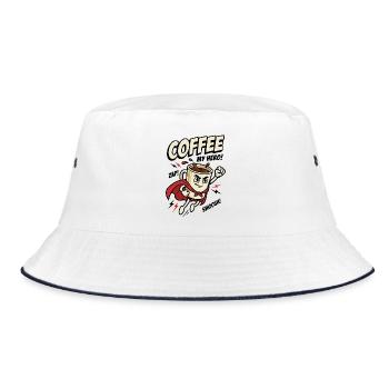 Kaffee-Superheld – Coffee My Hero - Bucket Hat - Weiß/Navy - Vorne