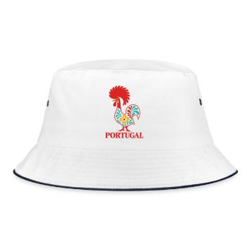 Portugiesischer Barcelos-Hahn Portugiesische Volkskunst - Bucket Hat - Weiß/Navy - Vorne