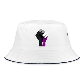 asexuell erhobene Faust - Bucket Hat - Weiß/Navy - Vorne
