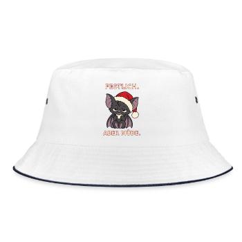 Weihnachtsfledermaus mit Espresso – Festlich aber  - Bucket Hat - Weiß/Navy - Vorne