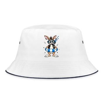 Bunter Punk Hase Taucher mit Rettungsring - Bucket Hat - Weiß/Navy - Vorne