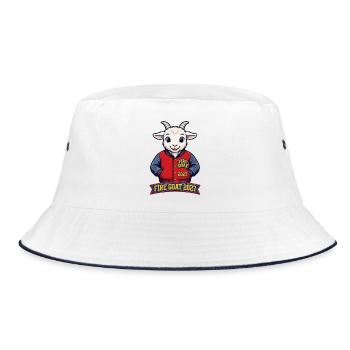 Retro Groovy Fire Goat Shirt | 70s Wavy Feuer Zieg - Bucket Hat - Weiß/Navy - Vorne