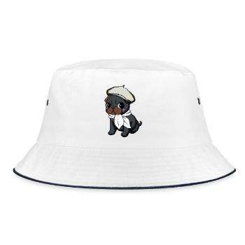 Black Pug Beret - Bucket Hat - Weiß/Navy - Vorne