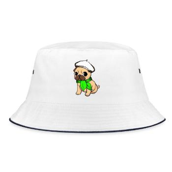 Beige Beret Mops - Bucket Hat - Weiß/Navy - Vorne